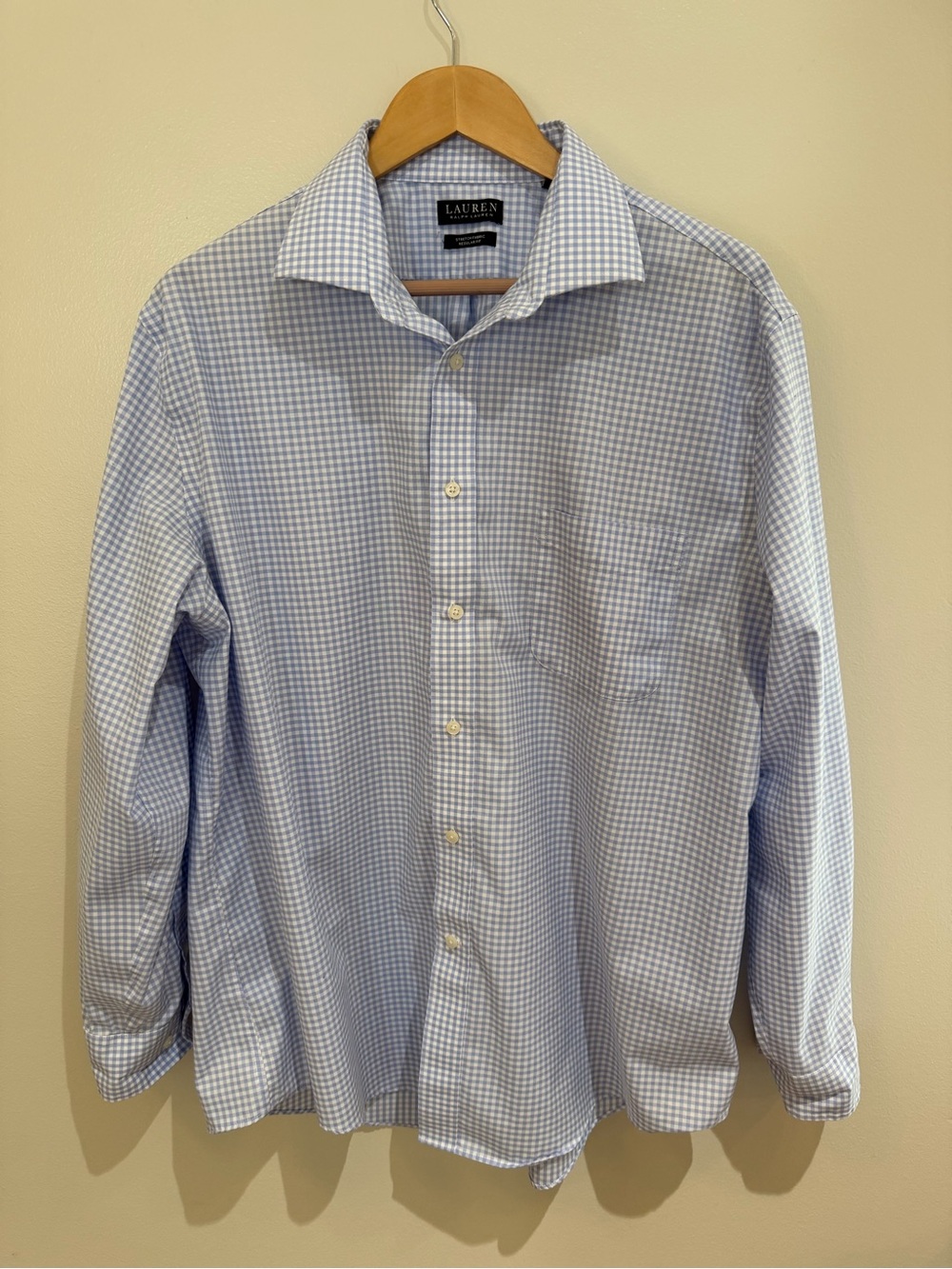 Ralph Lauren men’s black label Light Blue & White Gingham Shirt size 17.5 35/45